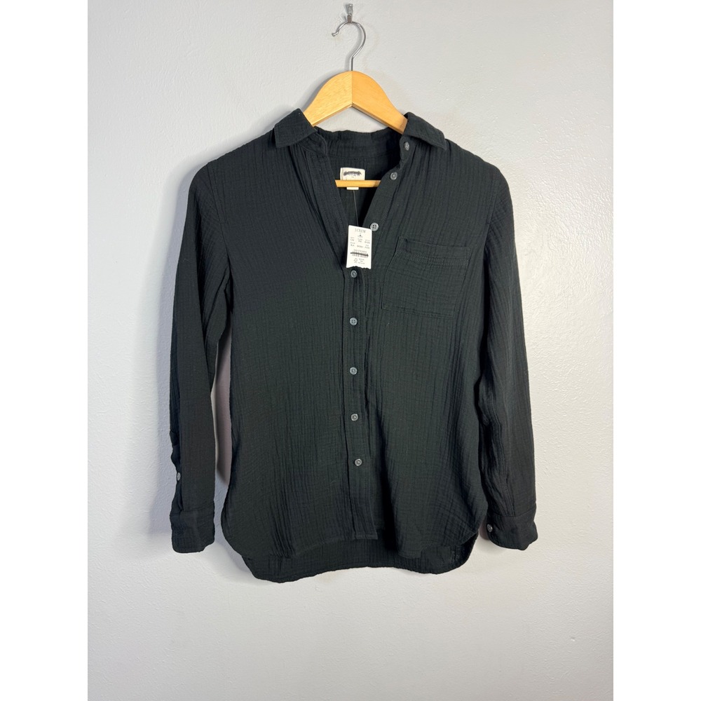J.Crew Petite double-gauze button-up shirt Black PXXS‎ NWT